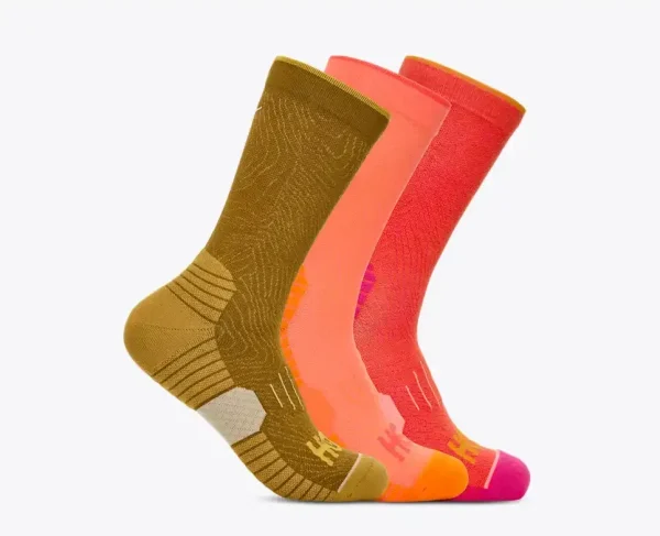 HOKA Crew Run Sock 3-Pack Crwy Seed/Neon Cantlpe/Bell Pepper